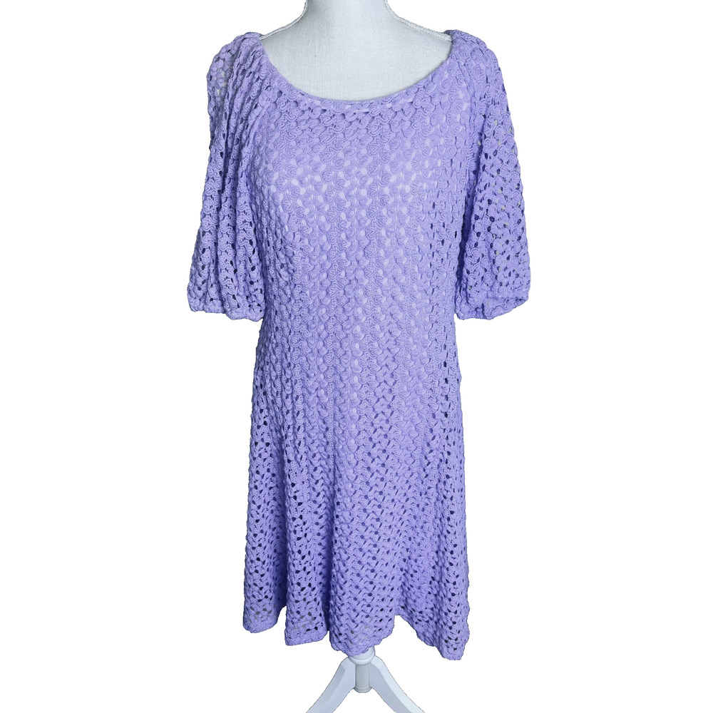 Chris McLaughlin Purple Dress sz 14 Crochet Lace Lavender fit & flare Romantic